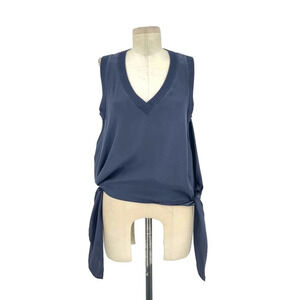 Cinq à‎ Sept Olimpia Tie-Side Sleeveless Silk Tank Top Navy Blue Size Small